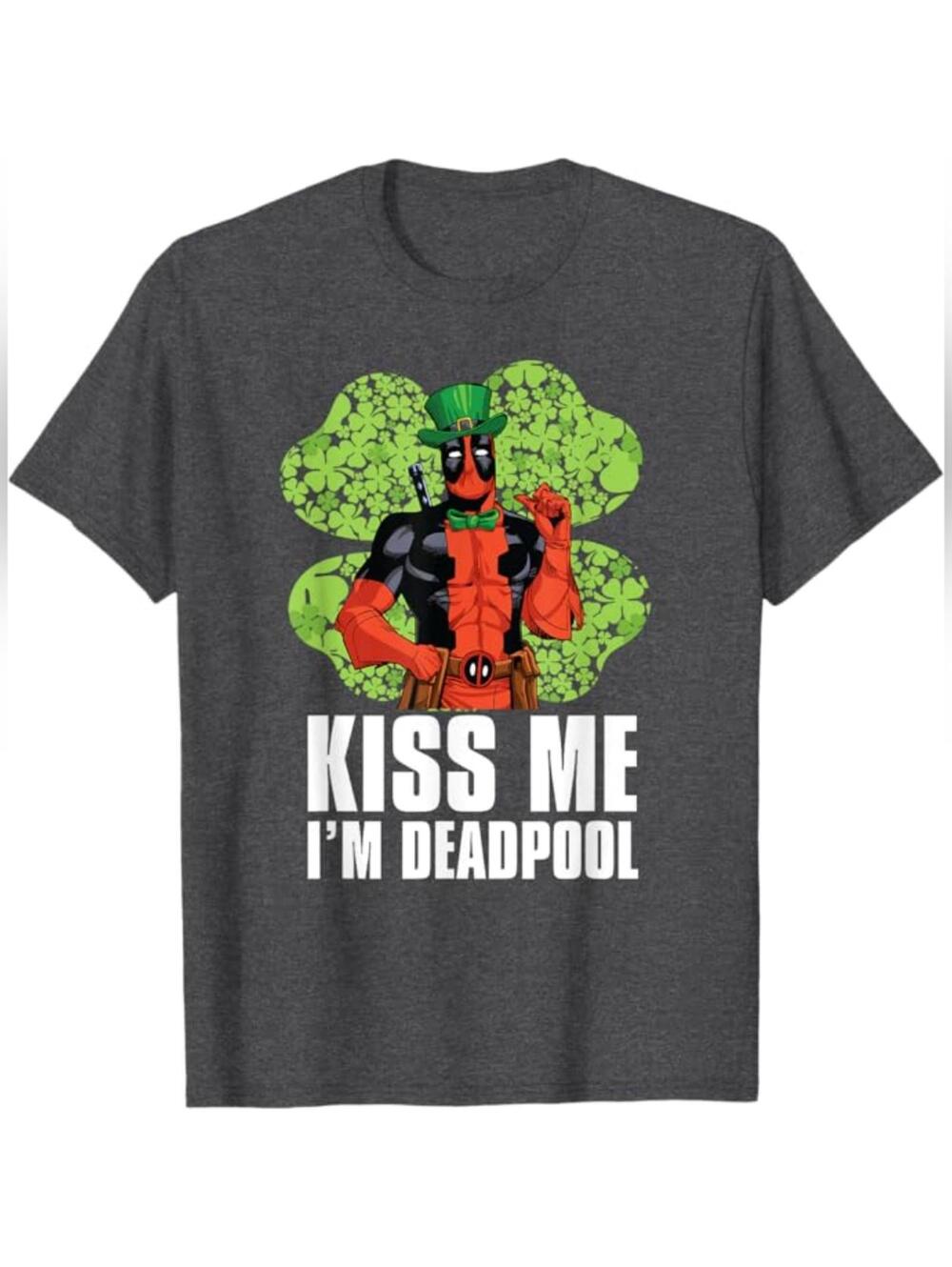 NWT Marvel Kiss Me I'm Deadpool 4-Leaf Clover T-Shirt, XL